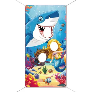 WADORN Meerjungfrau Hai Foto Hintergrund Fotobanner Mit Ozeanwelt Motiv Unter Dem Meer Banner Hintergrund Ozean Fotobanner Stand Für Geburtstags Strandparty Fotostudio Dekor 180x90cm