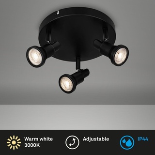 Briloner Leuchten - LED Deckenlampe Badezimmer, verstellbar, LED Deckenleuchte Bad, IP44, warmweiße Lichtfarbe, GU10, Schwarz, 210x106 (DxH)