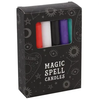 MystiCalls Stumpenkerze Wunschkerze Black Magic Hexenmagie Kerze Farbig Wunsch Spell Candel (12-tlg), Achtung: Brennende Kerzen nie unbeaufsichtigt lassen! bunt