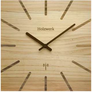 Holzwerk Wanduhr, Beige, Holz, Metall, Holz Optik, Quadratisch, 25x25x2 cm, CE, Funkuhr, Dekoration, Uhren, Wanduhren