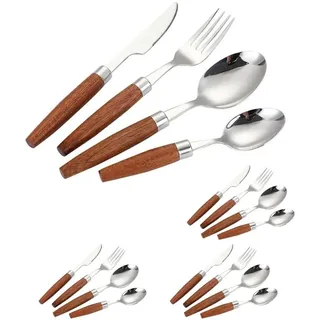 Royal Shang Youpin Einzigartiger Holzgriff Für Die Küche, Edelstahl, Besteck, Besteck, Besteck, Steakmesser, Gabel, Löffel, Teelöffel (Silber,16 Stück)