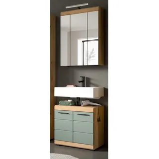 Inn.Furn Badmöbel-Set Shawn, (2-teiliges Badezimmer in Salbei grün und Artisan Eiche, 60 x 195 cm), ideal für das kleine Bad oder das Gäste-WC beige