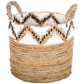 Casa Moro Flechtkorb RAJA M mit Bordüre Ø 41cm rund Höhe 47cm aus Bananenblatt geflochten | Allzweckkorb Boho Chic Wäschekorb Obstkorb Gemüsekorb Natur-Korb mit Henkel | HAR0032