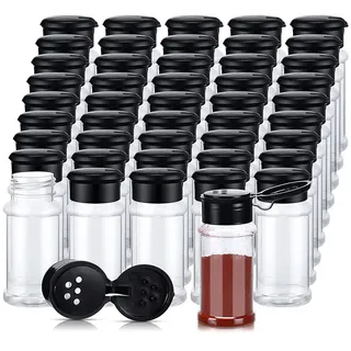 Seprendi 50 Stück Kunststoff-Gewürzgläser mit Streuer-Deckel, Gewürzbehälter, Kunststoff-Gewürzflaschen, Gewürzstreuer, 100 ml, Schwarz