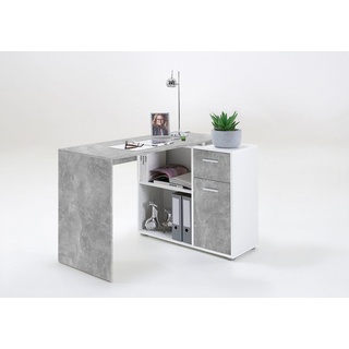 FMD Eckschreibtisch AUGSBURG, Schreibtisch / Sideboard mit Stauraum, drehbar, Breite 117/148 cm grau|weiß