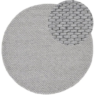 Wollteppich Sina, carpetfine, rund, Höhe: 14 mm, grobe Struktur, Zeitloses Design, reine Wolle, Wohnzimmer grau Ø 80 cm x 14 mm