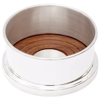 Brillibrum Design Flaschenuntersetzer aus Metall versilbert mit persönlicher Witmung Flaschenhalter 10 cm Ø Tropfenauffänger Silber mit Holzboden Untersetzer für Sekt Wasser & Weinflaschen