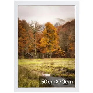 lindahandel Bilderrahmen MDF Bilderrahmen mit bruchsicherem Acrylglas,Für Puzzle Fotos &Poster, Posterrahmen 50x70 cm zum Aufhängen Rahmenmit bruchsicherem Acrylglas weiß 50 cm x 70 cm