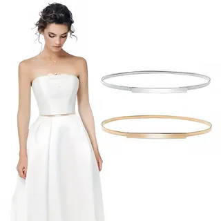 WUSJCOF 2PCS Damen Taillengürtel in Gold und Silber, Eleganter Elastischer Metallgürtel mit Strass, Modische Accessoires für Kleider und Zeremonien