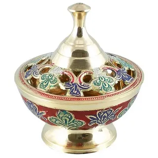 NKlaus Räucherschale Räucherschale Messing Vase Massiv Bemalt Ø 10cm mi, Handarbeit