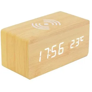 Digitaler Thermometer-wecker, Digitaler Holzwecker, Led-digitalwecker Aus Holz Mit Kabelloser Ladefunktion, Wecker Aus Holz Mit Induktionsladegerät, Kabelloses Ladegerät Für Schlafzimmer/büro