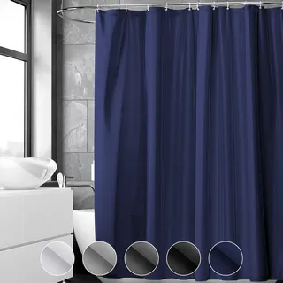 REDKEY Duschvorhang 240x200 cm, Anti-schimmel Badvorhang, Waschbar Schnelltrocknend Wasserabweisend PVC Textil, Antibakteriell Badewanne Vorhang mit 16 Haken für Bad Dusche, Dunkelblau