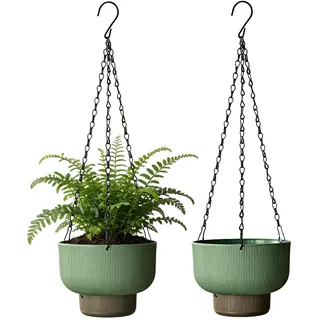 YuanDiann Hängende Blumentöpfe Selbstbewässernder, Innen Außen Hängetopf aus Kunststoff mit Wasserspeicher, Garten Hängepflanzer Pflanzgefäßn Grün 2er Set 16CM