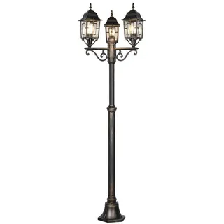 TRIO Leuchten LED Gartenleuchte antik mit Bleiglasoptik, Höhe 200cm, LED wechselbar, Warmweiß, Straßen-Laterne, Mastleuchte Wegbeleuchtung, E27 Garten-Beleuchtung braun