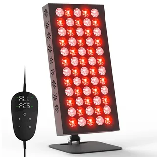 Rotlichtlampe Infrarotlampe Panel, Red Light Panel mit 60 LEDs | 660nm & 850nm, 10–30Min Timer, 5 Helligkeitsstufen, Kompakte Rotlicht Lampe mit Schutzbrille für Gesicht, Rücken