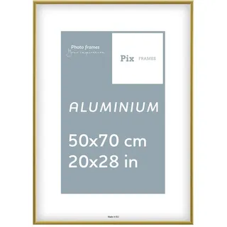 Pix FRAMES Bilderrahmen 50x70cm aus Aluminium mit Acrylglas | Fotorahmen Metall – Gold – Vertikal & Horizontal Aufhängbar