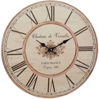 Cepewa Wanduhr hell Nostalgie Uhr Holz 45 cm Vintage Holzuhr Paris Antik Deko Design XXL (1 x XXL Wanduhr hell)