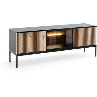 emporius Halle TV-Lowboard 154 cm Eiche Wotan/Schwarz Glas