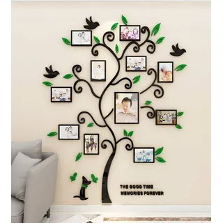 Wandaufkleber Baum Wandtattoo 3D DIY Familie Bilderrahmen Foto Sticker Familie Wandbilder Wandkunst für Hause Wohnzimmer Schlafzimmer (Grün,XL-190 * 156cm)