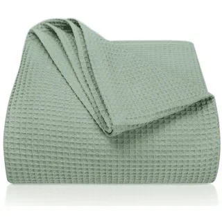 Laynenburg Tagesdecke Waffelpique aus 100% Baumwolle – Baumwolldecke, Kuscheldecke, Wohndecke als Sommerdecke, Bett-Überwurf, Couch-Überwurf, Sofa-Decke grün 240 cm x 260 cm