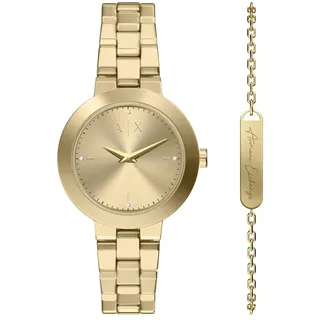Armani Exchange Damen 36MM Goldfarbener Edelstahl Uhr, AX7177SET