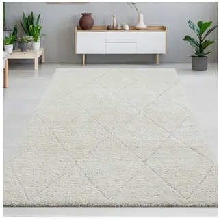 Carpetia Teppich Hochflor Teppich creme mit Rautenmuster weich modern, rechteckig beige 80 cm x 150 cm