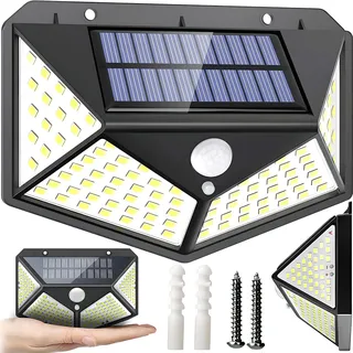Retoo Solarlampe für Außen mit Bewegungsmelder, 100 LED, IP65, Superhelle Solarleuchte mit 2400 mAh Akku, Solar Aussenleuchte für Garten Garage, Wasserdichte Wandleuchte