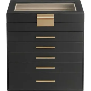Ochama x SONGMICS Schmuckkasten mit 6 Ebenen, Schmuckbox mit 5 Schubladen, Deckel aus Glas, für große Schmuckstücke,schwarz