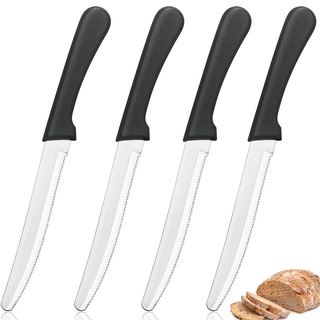 4PackTable Knives Gezahntes Tafelmesser,Frühstücksmesser Brotmesser Stainless Steel TableKnife,Utensilienmesser,Tomatenmesser, Suitable for Breakfast Bread Knives,spülmaschinenfest (4pcs)