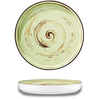 Wilmax Speiseteller 28 cm Porzellan mit hohem Rand, Pistazienfarbe | Spülmaschinenfest, mikrowellen- & backofengeeignet – kratzfeste Glasur, dekoratives Spiral-Design
