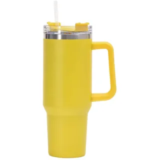 Ailovone Edelstahl Isolierter Becher 40oz 1200ml Thermobecher mit Strohhalm Tragbare Autobecher Vakuumisolierter Reisebecher Mit Deckel Und Griff Reisebecher Für Kalte Heiße Getränke (Gelb)