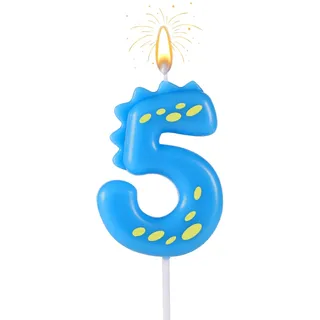 Geburtstag Zahlen Kerzen, 14cm Niedlich Dinosaurier Kerze Happy Birthday-Kuchenaufsatz Dekorationen für Jungen Mädchen Kinder Erwachsene Dino-Themenparty Jubiläum Feier Zubehör (Zahl 5)