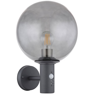 Außenwandleuchte LED Wandlampe mit Bewegungsmelder Fassadenlampe, Edelstahl anthrazit Glaskugel rauch, 7W 806lm warmweiß, LxBxH 26,5x25x37 cm