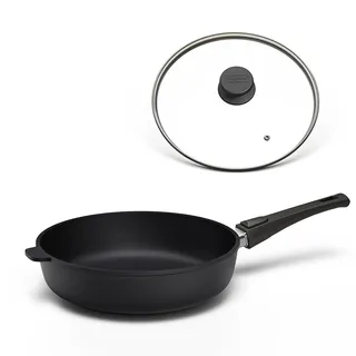 Hoffmann STONIQ Hochrandpfanne, 24 cm, Antihaftbeschichtet, PTFE und PFAS-frei, Induktionsgeeignet, Backofenfest bis 300°C, Pfanne made in Germany, Bratpfanne, Schmorpfanne (mit Deckel, 24 cm)