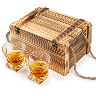 La Home by Chris Whisky Gläser Set (x2 270ml) in einer Holzkiste für Scotch, Cocktail, Rum, Bourbon, Cognac, Wodka und Likör - Exklusives Geschenke für Männer