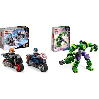 LEGO 76260 Marvel Captain America & Black Widow Motorräder & 76241 Marvel Hulk Mech, Action-Figur des Avengers Superhelden, sammelbares Spielzeug zum Bauen für Jungen und Mädchen ab 6 Jahren