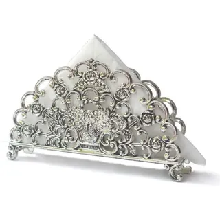 Vintage Serviettenhalter Freistehend Antik Zinklegierung Papierregal Dekoration mit Silber Blume Papier und Alt Papier Handtuchhalter für Restaurant Picknick Tisch