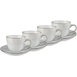BUTLERS 4er-Set Kaffeetassen Steinzeug - HENLEY - spülmaschinenfest | Farbe Grau - 270 ml - Cappuccinotassen für Kaffeepausen - Teetassen für Heißgetränke - mit Linienstruktur