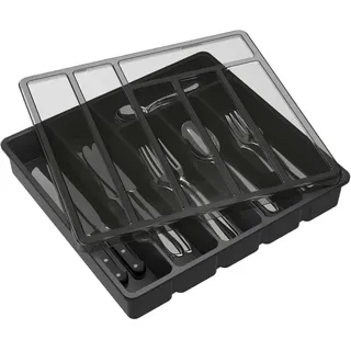 Besteckkasten Im Schubladenstil Mit Deckel, Aufbewahrungsbox Für Küchenbesteck, Besteckorganizer Aus Kunststoff, Geeignet Für Küchenschubladen Und Arbeitsplatten, 6 Fächer
