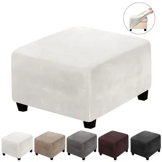 BTTO Stuhlhusse Hockerbezug Sofahusse Stretch Bezug Schonbezug Hocker Sofahusse, mit elastischem Band, Runde/Eckige Hocker weiß