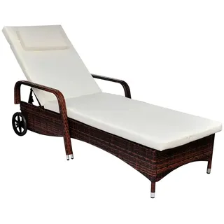 Sonnenliege mit Polster & Rollen Poly Rattan Braun