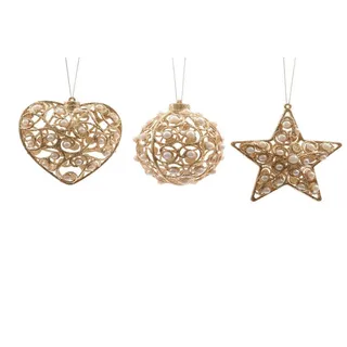 Kaemingk Christbaumschmuck Herz Kugel Stern Metall Ø 10 cm 1 Stück Champagner