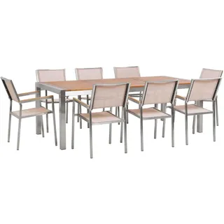 Beliani Gartenmöbel Set 8-tlg. Beige/Braun/Silber