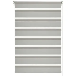 GARDINIA Doppelrollo Shaun zum Klemmen und Kleben, Duo-Rollo/Seitenzugrollo, Transparente und blickdichte Streifen, Alle Montage-Teile inklusive, Hellgrau, 100 x 150 cm