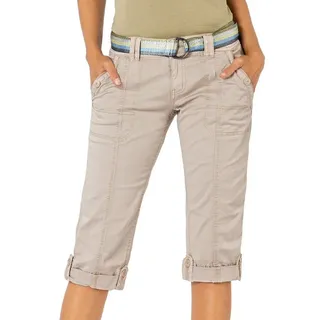 Fresh Made Caprihose Damen Caprihose Sommerhose mit buntem Gürtel Capri kurze Hose Sommerfarben beige|braun L