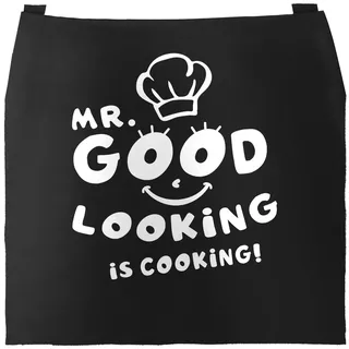 Kochschürze Grill-Schürze für Männer Spruch Mr. Good looking is cooking Küchenschürze Baumwolle Moonworks® schwarz unisize - Schwarz