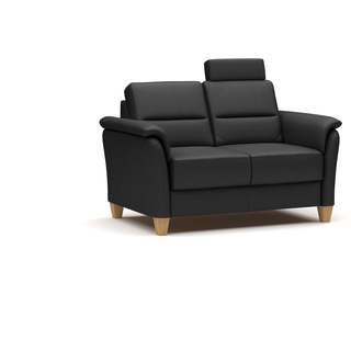 CAVADORE Leder 2er-Sofa Palera / Landhaus-Couch mit Federkern, Kopfstütze + massiven Holzfüßen / 149 x 89 x 89 / Leder Schwarz