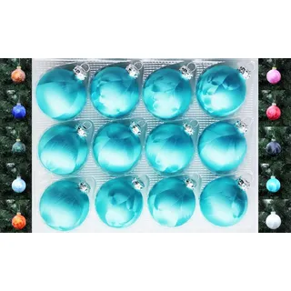 Thüringer Glasdesign Christbaumschmuck JACK 12x Glas Eislack Christbaumkugeln 6cm Thüringer Weihnachtskugeln, echt Glas, teilweise Handarbeit, inkl. praktischer Aufbewahrungsbox blau