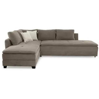 luma-home Ecksofa 15162, Dauerschläfer-Doppelbett B306/T223/H95 cm, Schwenkteil L/R, Bettkasten, Nachtkonsole, Boxspring, Federkern, Wellenunterfederung, Topper, Cord Braun Taupe braun