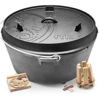 Petromax Schmortopf Feuertopf ft18 mit Deckel mit Füßen Dutch Oven, Gusseisen (Spar-Set, 3-tlg., für mehr als 20 Personen geeignet), Deckel mit Henkel als Pfanne nutzbar schwarz